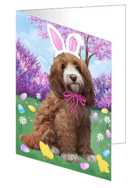 Easter Holiday Cockapoo Dog Handmade Artwork Assorted Pets Greeting Cards and Note Cards with Envelopes for All Occasions and Holiday Seasons GCD76175