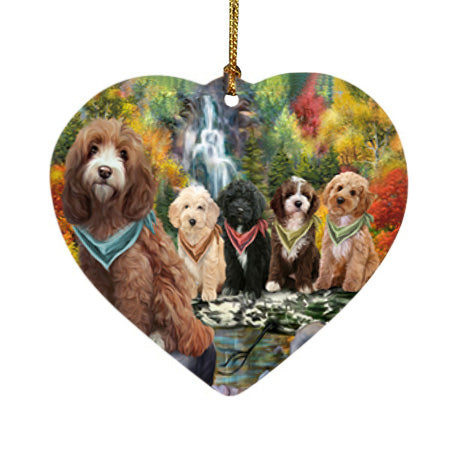 Scenic Waterfall Cockapoos Dog Heart Christmas Ornament HPOR51860