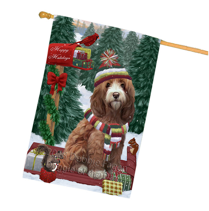 Merry Christmas Woodland Sled Cockapoo Dog House Flag FLG55334