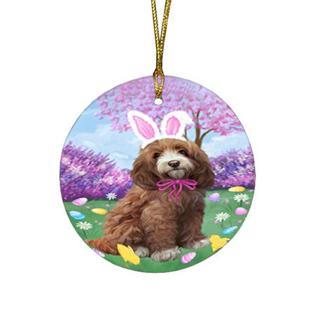 Easter Holiday Cockapoo Dog Round Flat Christmas Ornament RFPOR57288