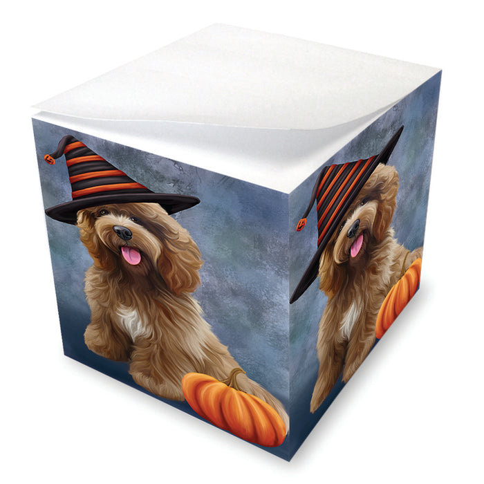 Happy Halloween Cockapoo Dog Wearing Witch Hat with Pumpkin Note Cube NOC56534