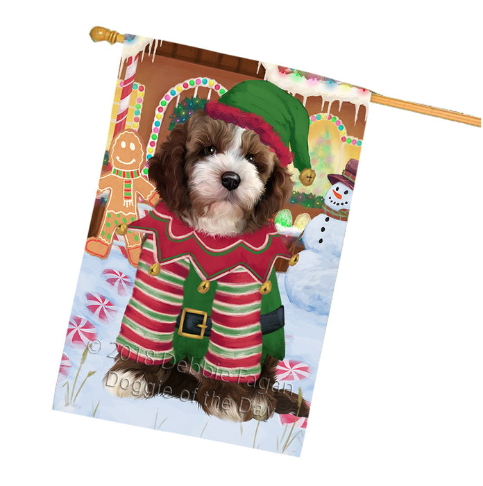 Christmas Gingerbread House Candyfest Cockapoo Dog House Flag FLG56994