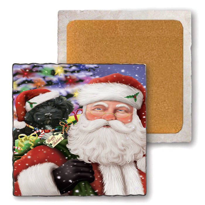 Santa Carrying Cockapoo Dog and Christmas Presents Set of 4 Natural Stone Marble Tile Coasters MCST48680