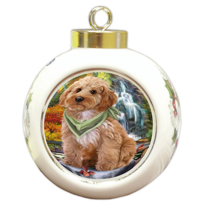 Scenic Waterfall Cockapoo Dog Round Ball Christmas Ornament RBPOR51861