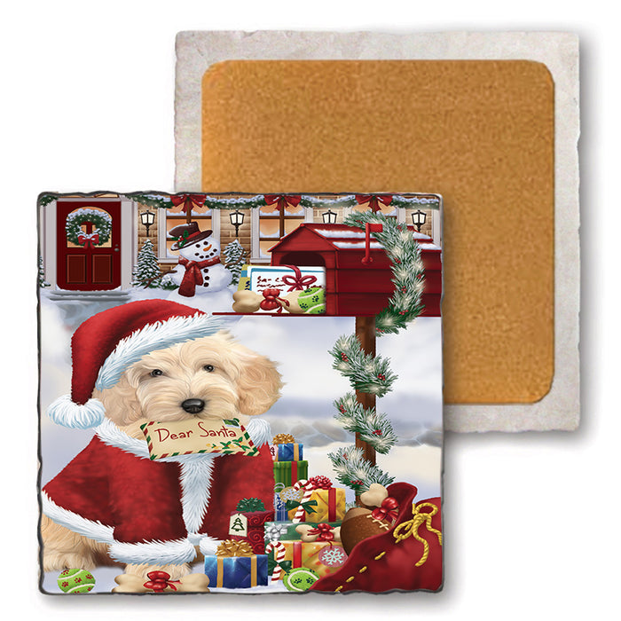Cockapoo Dog Dear Santa Letter Christmas Holiday Mailbox Set of 4 Natural Stone Marble Tile Coasters MCST48530