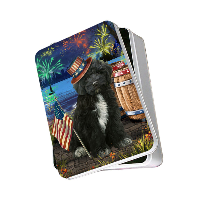4th of July Independence Day Fireworks Cockapoo Dog at the Lake Photo Storage Tin PITN51129