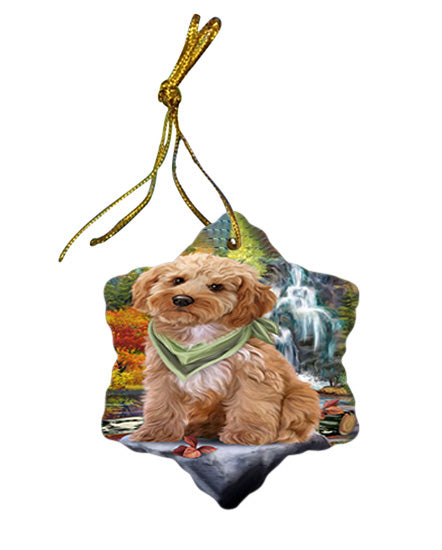 Scenic Waterfall Cockapoo Dog Star Porcelain Ornament SPOR51852