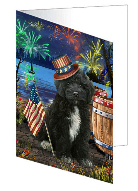 4th of July Independence Day Fireworks Cockapoo Dog at the Lake Handmade Artwork Assorted Pets Greeting Cards and Note Cards with Envelopes for All Occasions and Holiday Seasons GCD57416