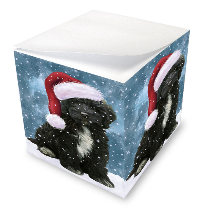 Let it Snow Christmas Holiday Cockapoo Dog Wearing Santa Hat Note Cube NOC55935