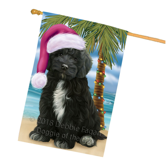 Summertime Happy Holidays Christmas Cockapoo Dog on Tropical Island Beach House Flag FLG54745