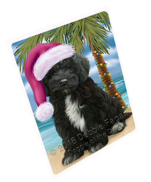 Summertime Happy Holidays Christmas Cockapoo Dog on Tropical Island Beach Large Refrigerator / Dishwasher Magnet RMAG88164