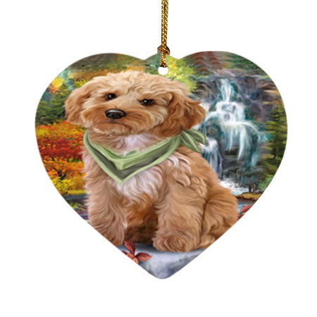 Scenic Waterfall Cockapoo Dog Heart Christmas Ornament HPOR51861