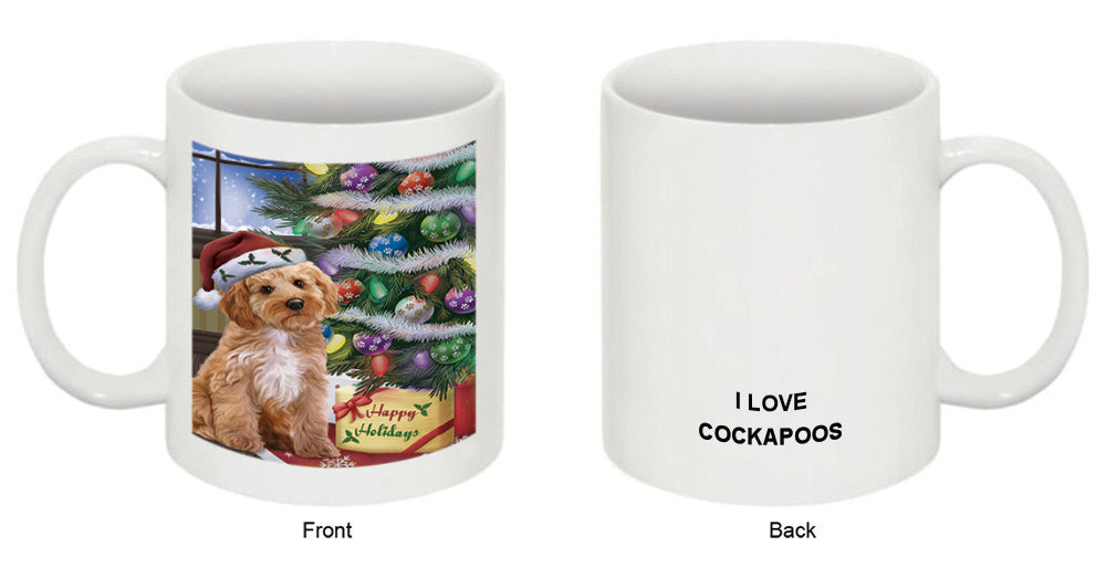 Christmas Happy Holidays Cockapoo Dog with Tree and Presents Coffee Mug MUG48847