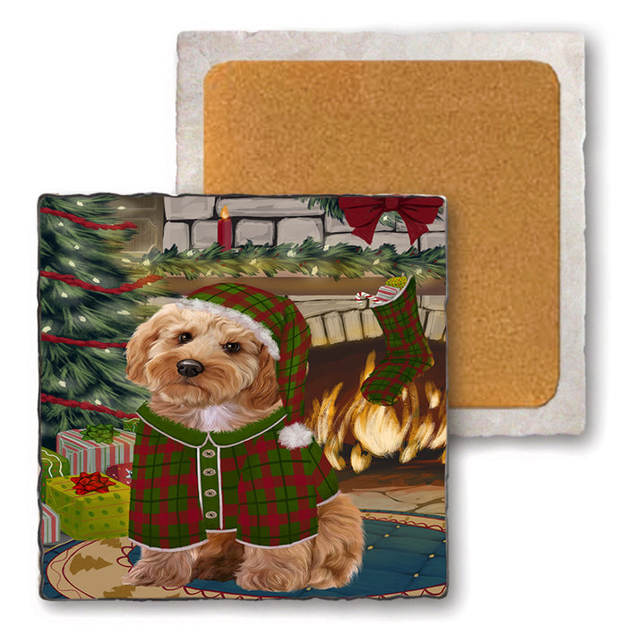 The Stocking was Hung Cockapoo Dog Set of 4 Natural Stone Marble Tile Coasters MCST50281