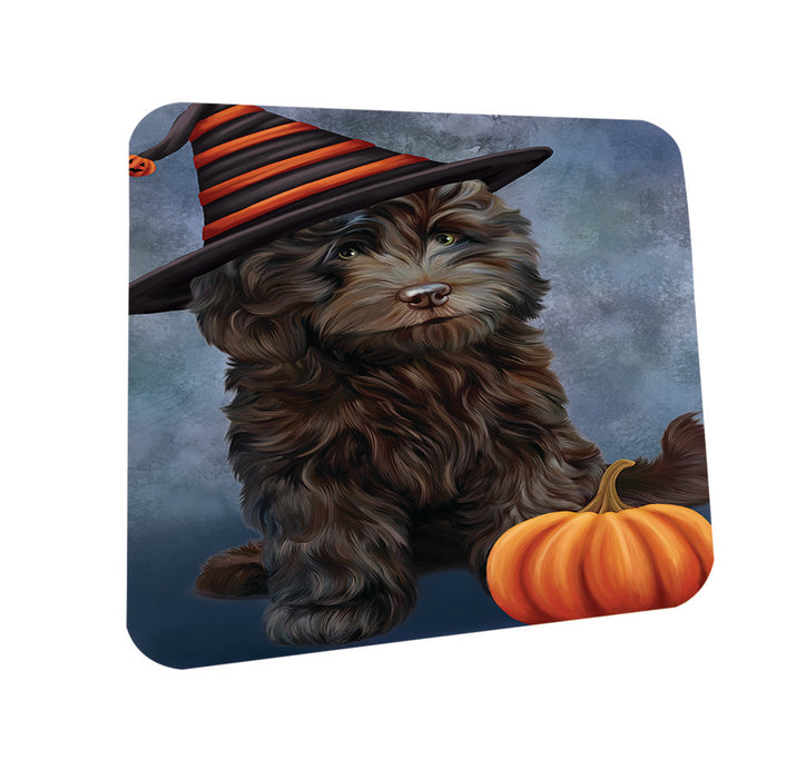 Happy Halloween Cockapoo Dog Wearing Witch Hat with Pumpkin Coasters Set of 4 CST54847