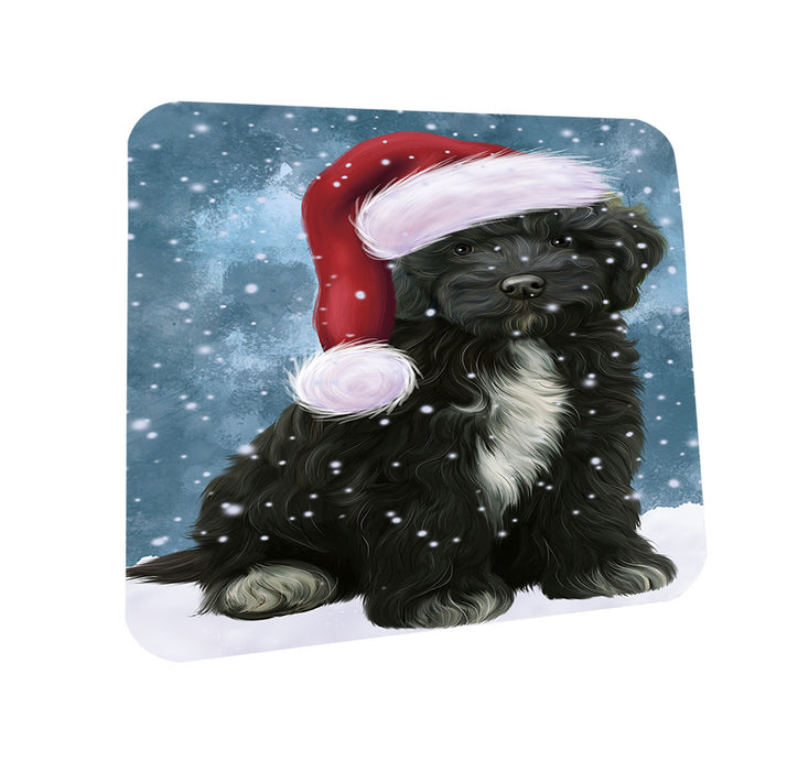 Let it Snow Christmas Holiday Cockapoo Dog Wearing Santa Hat Coasters Set of 4 CST54247