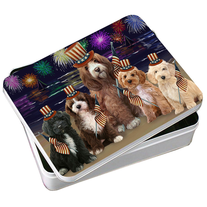 4th of July Independence Day Firework Cockapoos Dog Photo Storage Tin PITN52418