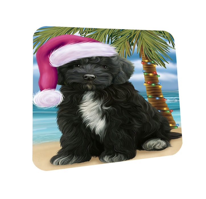Summertime Happy Holidays Christmas Cockapoo Dog on Tropical Island Beach Coasters Set of 4 CST54377