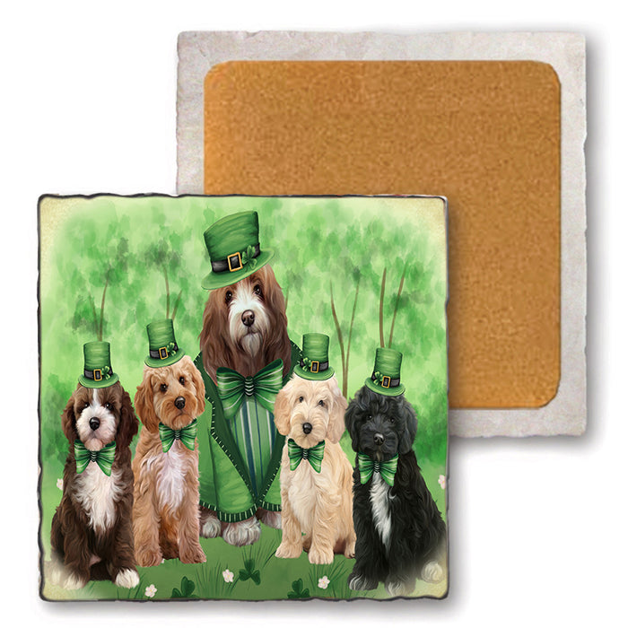 St. Patricks Day Irish Portrait Cockapoo Dogs Set of 4 Natural Stone Marble Tile Coasters MCST51992