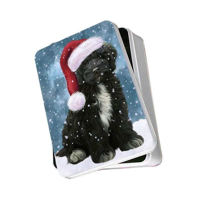 Let it Snow Christmas Holiday Cockapoo Dog Wearing Santa Hat Photo Storage Tin PITN54232
