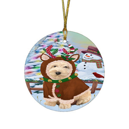 Christmas Gingerbread House Candyfest Cockapoo Dog Round Flat Christmas Ornament RFPOR56667