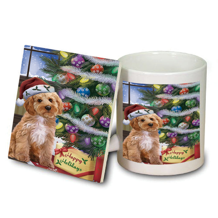 Christmas Happy Holidays Cockapoo Dog with Tree and Presents Mug and Coaster Set MUC53441