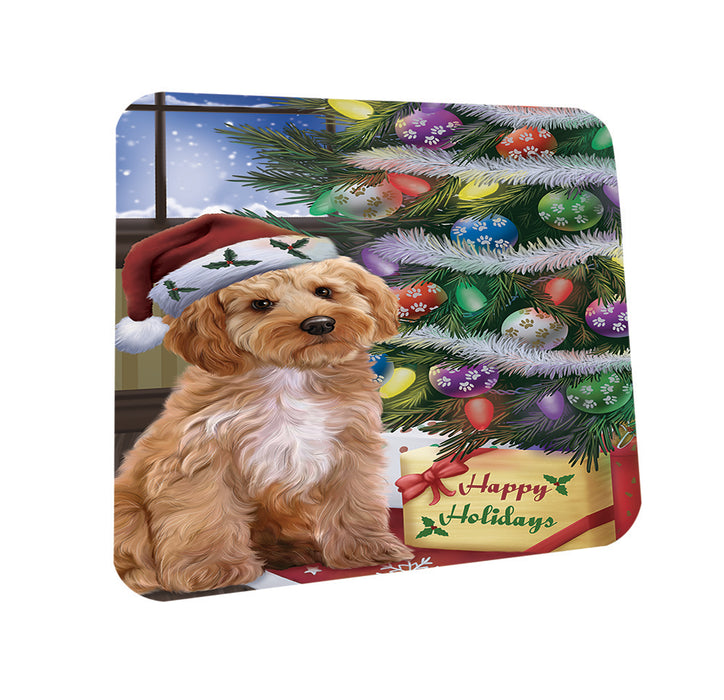 Christmas Happy Holidays Cockapoo Dog with Tree and Presents Coasters Set of 4 CST53407