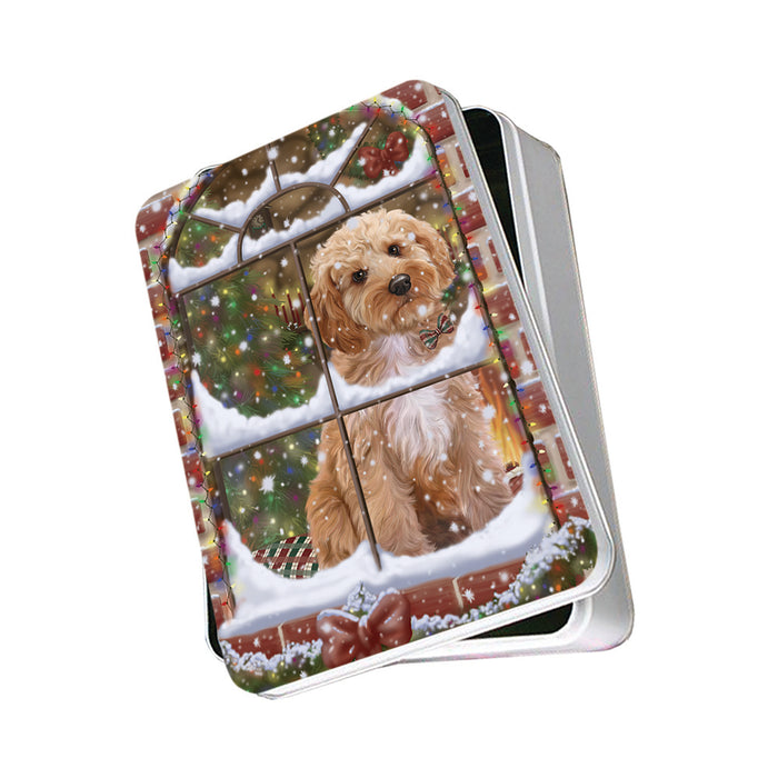 Please Come Home For Christmas Cockapoo Dog Sitting In Window Photo Storage Tin PITN57537