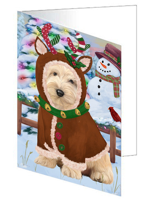 Christmas Gingerbread House Candyfest Cockapoo Dog Handmade Artwork Assorted Pets Greeting Cards and Note Cards with Envelopes for All Occasions and Holiday Seasons GCD73448