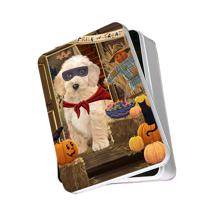Enter at Own Risk Trick or Treat Halloween Cockapoo Dog Photo Storage Tin PITN53090