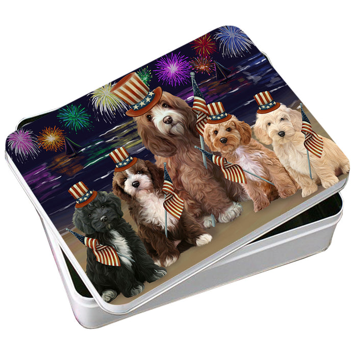4th of July Independence Day Firework Cockapoos Dog Photo Storage Tin PITN52080