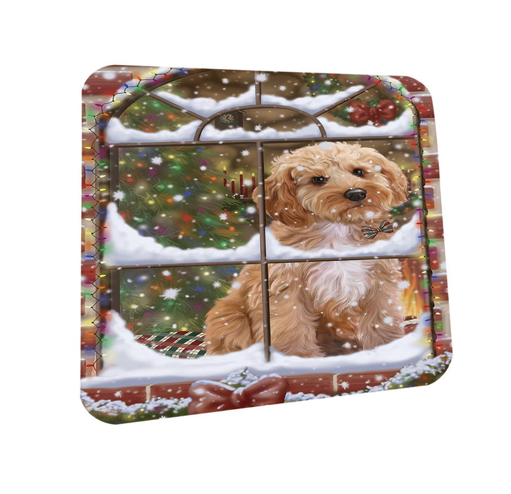 Please Come Home For Christmas Cockapoo Dog Sitting In Window Coasters Set of 4 CST53581