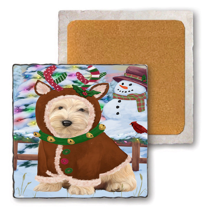 Christmas Gingerbread House Candyfest Cockapoo Dog Set of 4 Natural Stone Marble Tile Coasters MCST51311