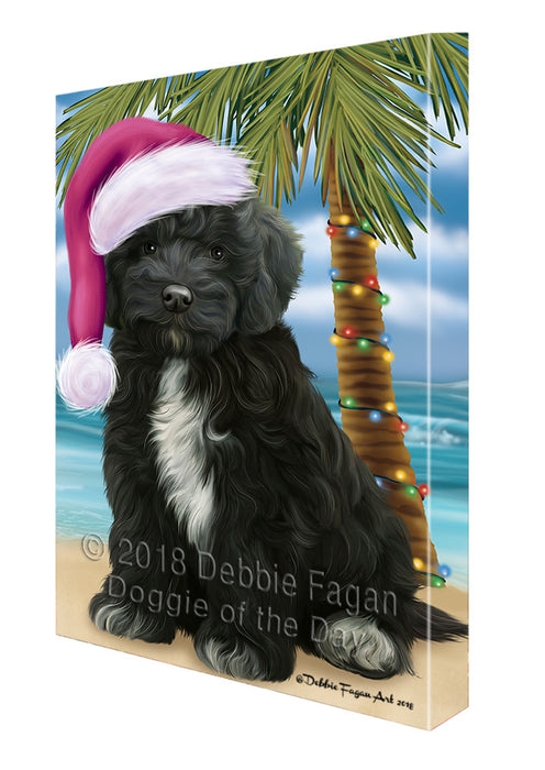 Summertime Happy Holidays Christmas Cockapoo Dog on Tropical Island Beach Canvas Print Wall Art Décor CVS108773
