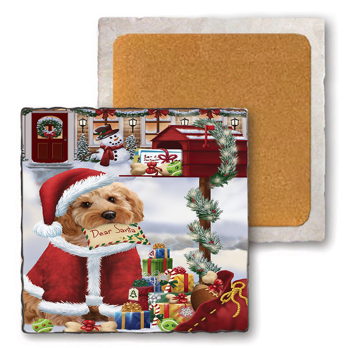 Cockapoo Dog Dear Santa Letter Christmas Holiday Mailbox Set of 4 Natural Stone Marble Tile Coasters MCST48531