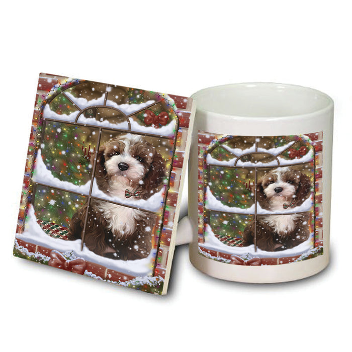 Please Come Home For Christmas Cockapoo Dog Sitting In Window Mug and Coaster Set MUC53616