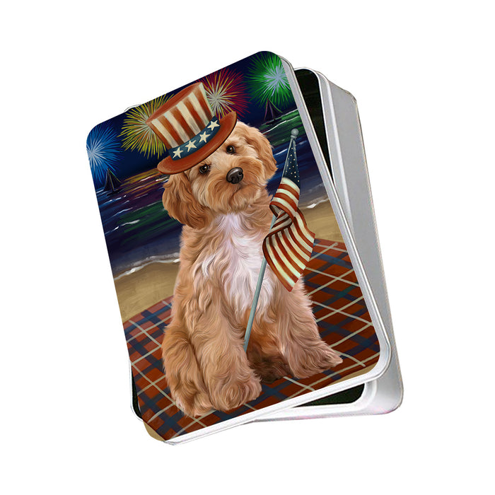 4th of July Independence Day Firework Cockapoo Dog Photo Storage Tin PITN52419