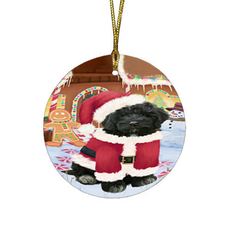 Christmas Gingerbread House Candyfest Cockapoo Dog Round Flat Christmas Ornament RFPOR56668