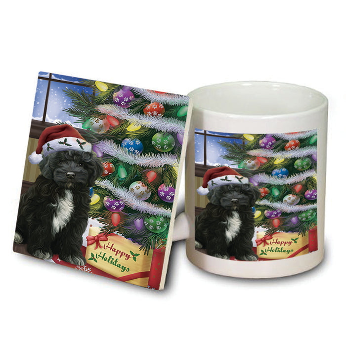 Christmas Happy Holidays Cockapoo Dog with Tree and Presents Mug and Coaster Set MUC53442