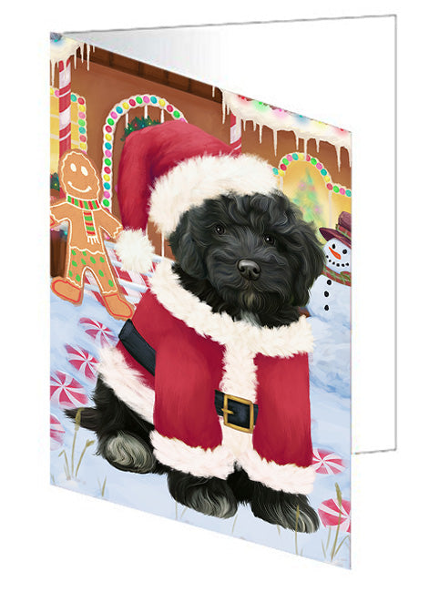 Christmas Gingerbread House Candyfest Cockapoo Dog Handmade Artwork Assorted Pets Greeting Cards and Note Cards with Envelopes for All Occasions and Holiday Seasons GCD73451
