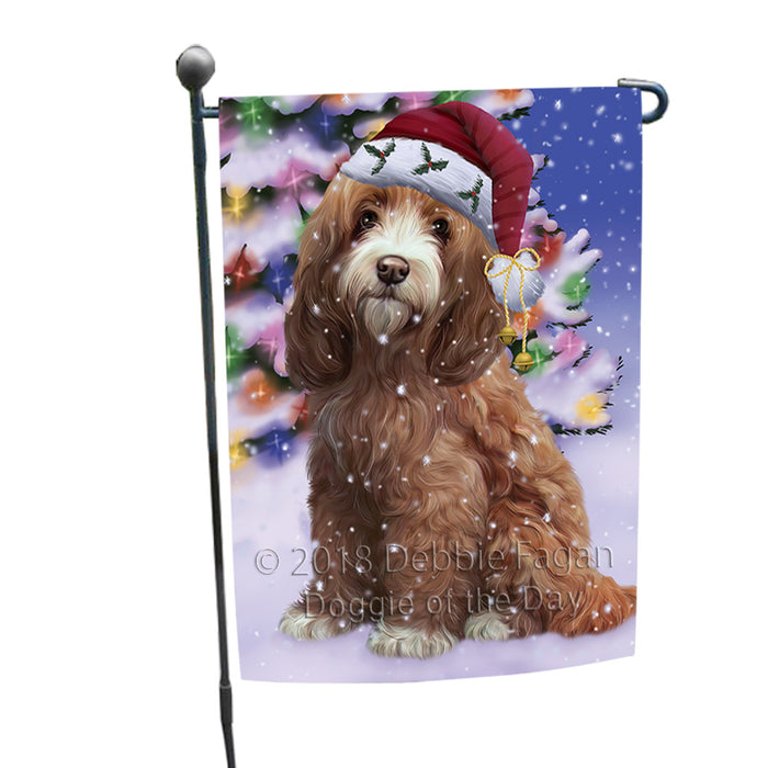 Winterland Wonderland Cockapoo Dog In Christmas Holiday Scenic Background Garden Flag GFLG53806