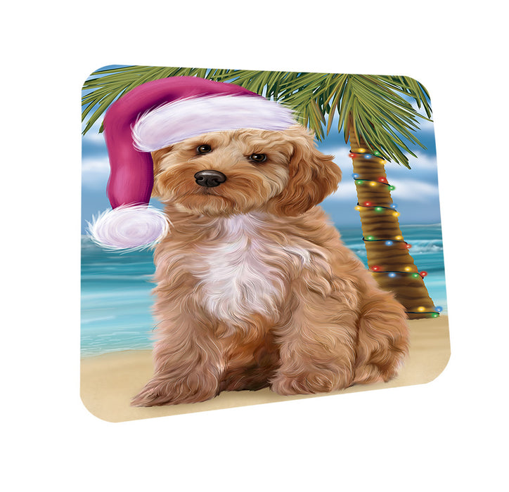 Summertime Happy Holidays Christmas Cockapoo Dog on Tropical Island Beach Coasters Set of 4 CST54378