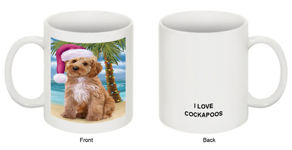 Summertime Happy Holidays Christmas Cockapoo Dog on Tropical Island Beach Coffee Mug MUG49818