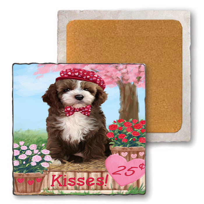 Rosie 25 Cent Kisses Cockapoo Dog Set of 4 Natural Stone Marble Tile Coasters MCST50847