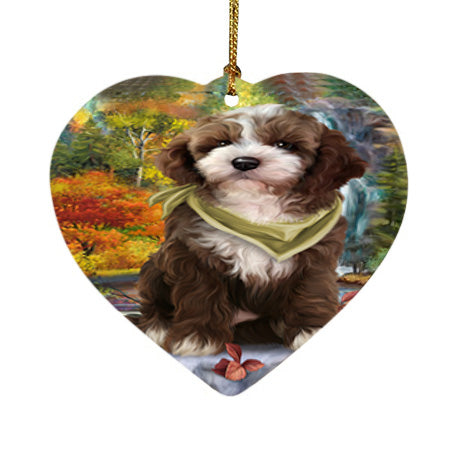 Scenic Waterfall Cockapoo Dog Heart Christmas Ornament HPOR51862