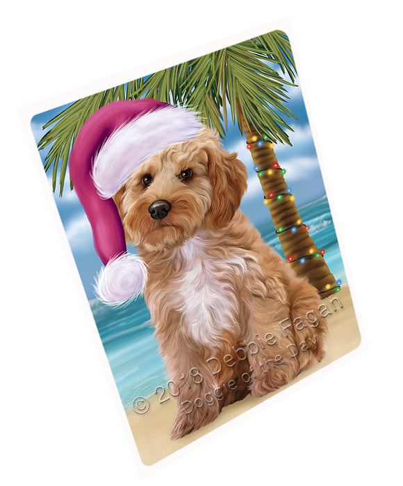 Summertime Happy Holidays Christmas Cockapoo Dog on Tropical Island Beach Large Refrigerator / Dishwasher Magnet RMAG88170