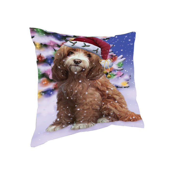 Winterland Wonderland Cockapoo Dog In Christmas Holiday Scenic Background Pillow PIL71600
