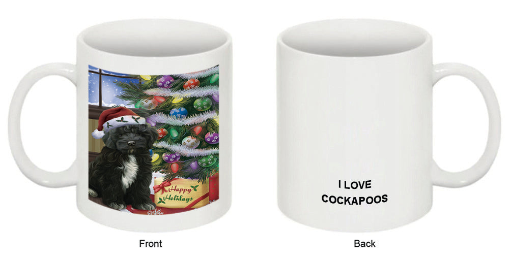 Christmas Happy Holidays Cockapoo Dog with Tree and Presents Coffee Mug MUG48848