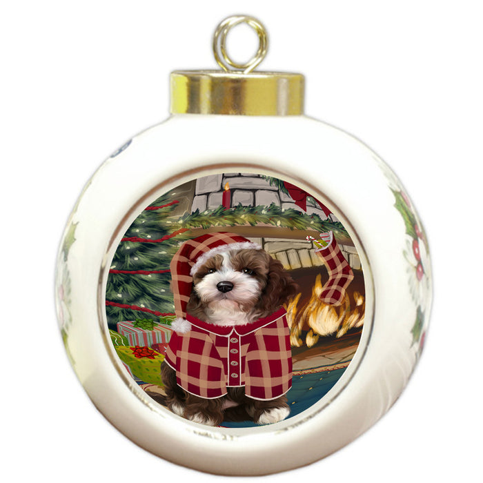 The Stocking was Hung Cockapoo Dog Round Ball Christmas Ornament RBPOR55638