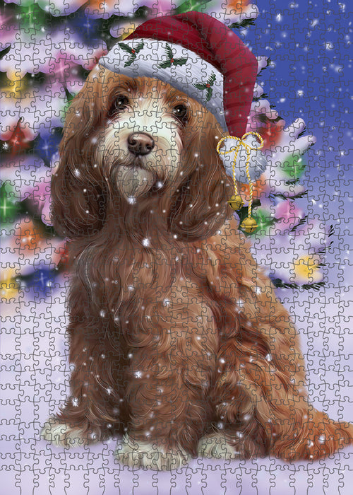 Winterland Wonderland Cockapoo Dog In Christmas Holiday Scenic Background Puzzle with Photo Tin PUZL82132